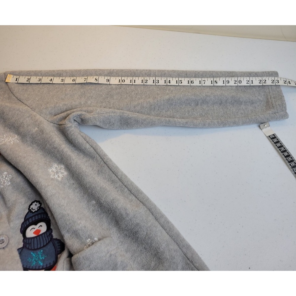 Essentials by Maggie Penguin Fleece Hoodie Cardigan Holiday Winter Gray XL Women - Picture 6 of 12